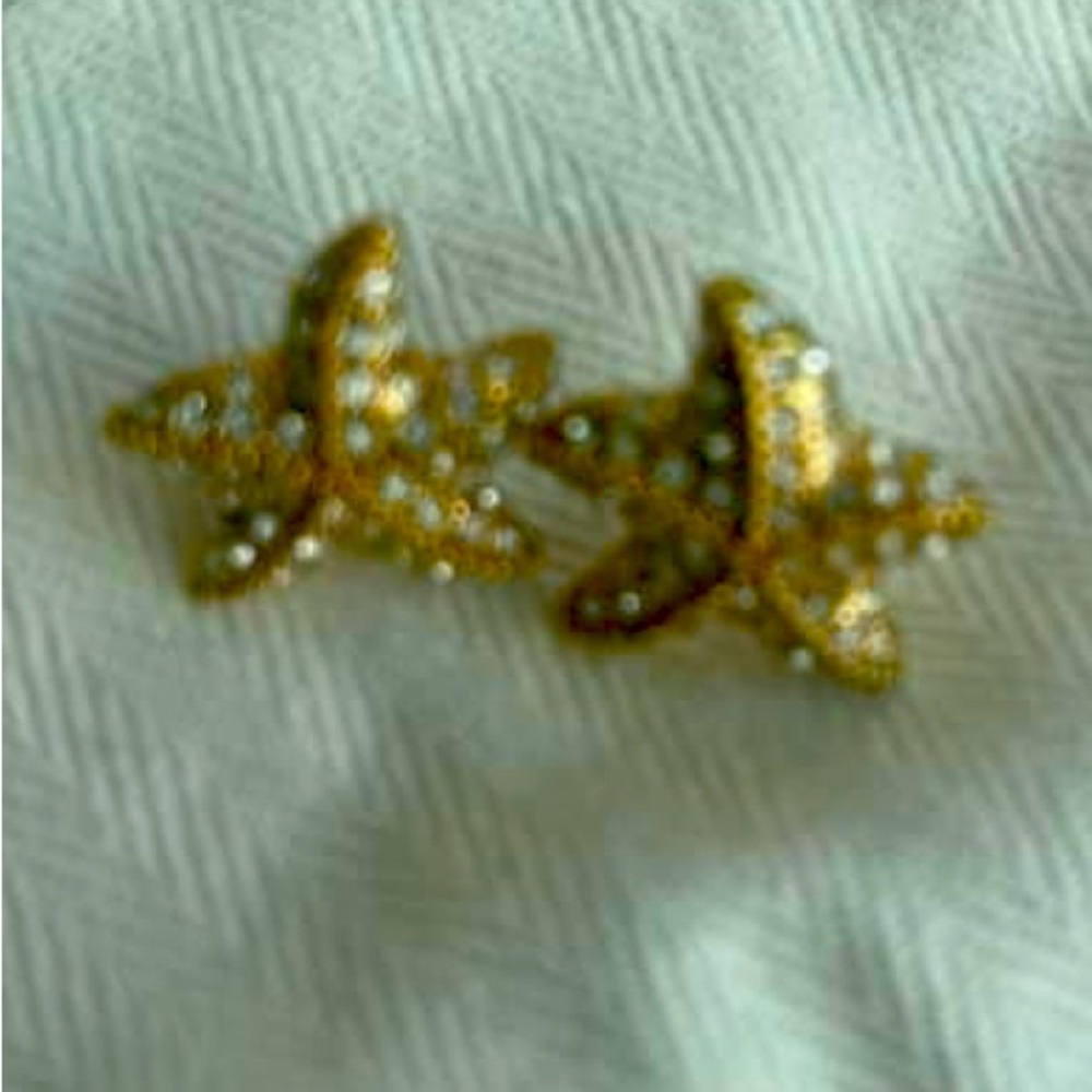 JCREW Gold Starfish with rhinestones Earrings